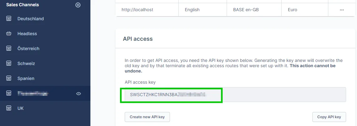 sw-access-key in the sales channel