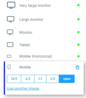 Screen size selector