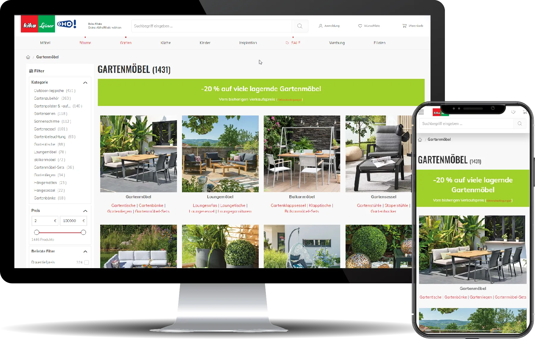 Der Online-Shop von kika/Leiner: Produkt-Konfiguration bis zur Küche, Lieferung oder Filialabholung