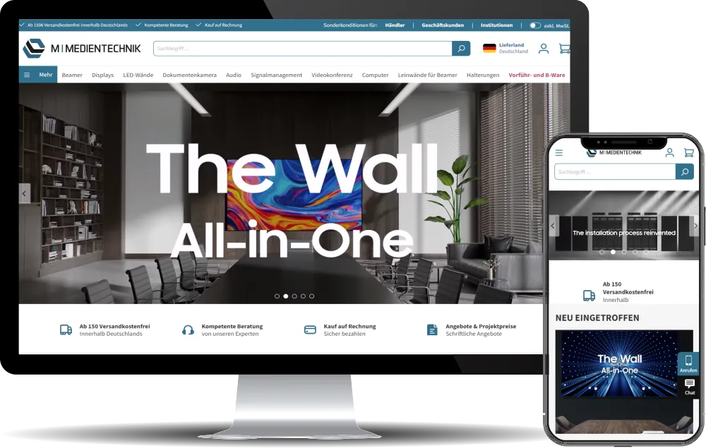 m-medientechnik24.de auf Shopware 6 — B2B-Shop für Digital-Signage, Videokonferenz und Displays